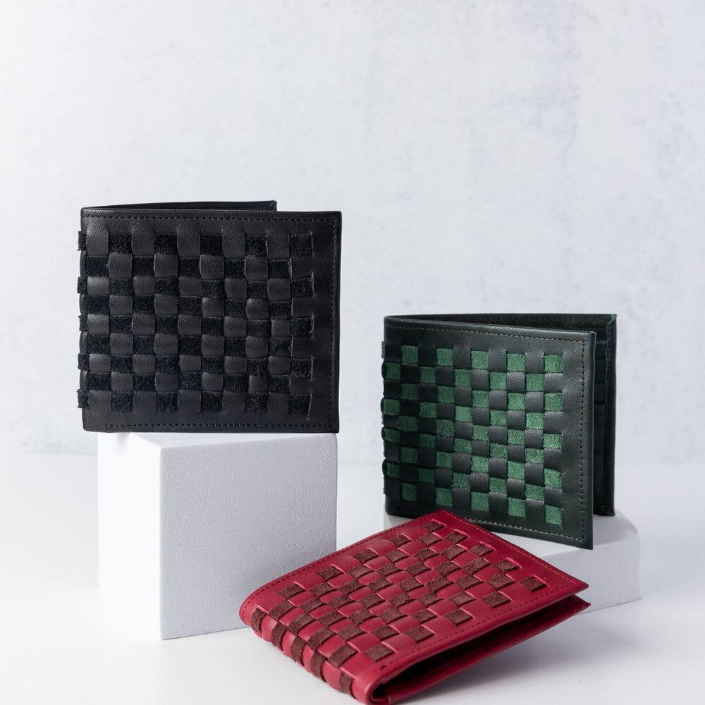 Dark Pink Leather Woven Wallet - Picture 2 of 4
